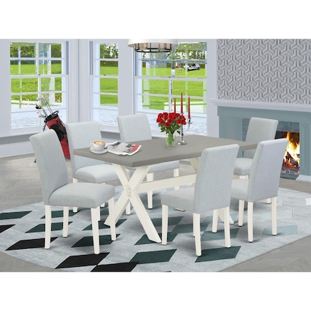 East West Furniture 7 Piece X-Style Dining Room Table Set - Linen White X096AB015-7
